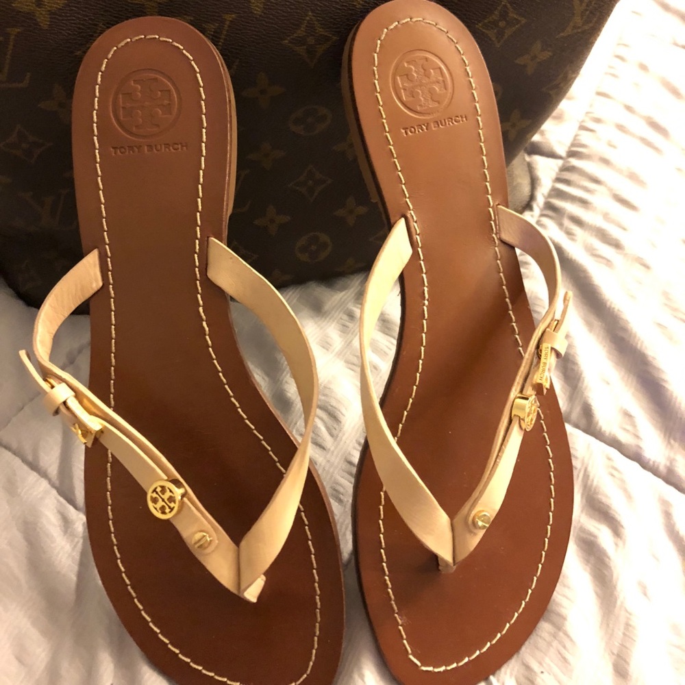 Tory Burch Leather Strap Thong Sandals
